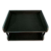 Classic Black Leather Letter Tray, Side Load, Stacking Set, Silver